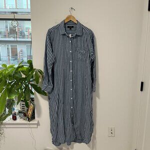 NEW Banana Republic Black & Blue Stripe Linen Midi Shirt Dress Size Large